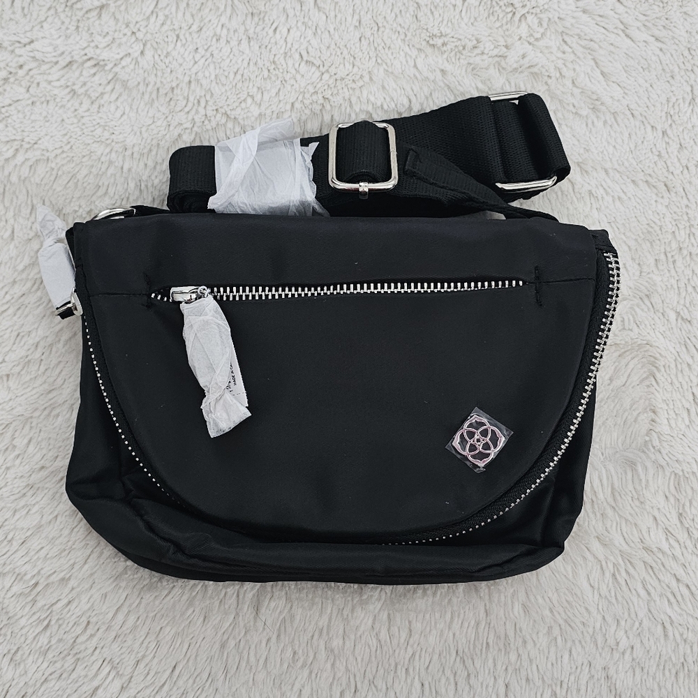 Kendra Scott Nylon Zippered Black Crossbody Bag with Silver Accents NWT